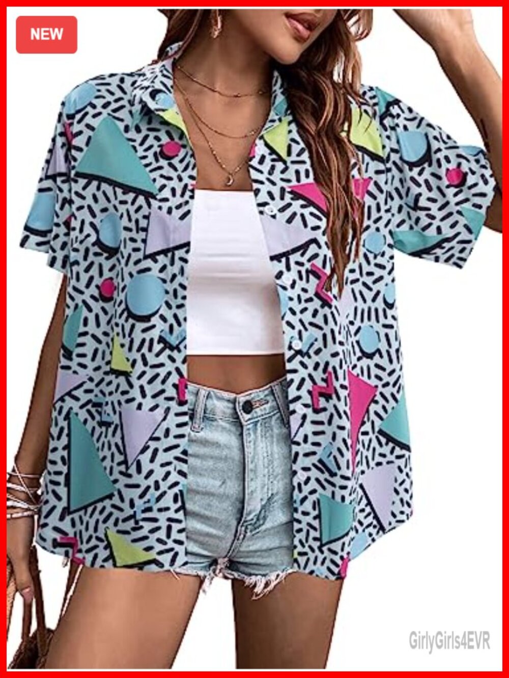 Retro 80s 90s Button Down Shirt Short Sleeve Glow Party Disco Top